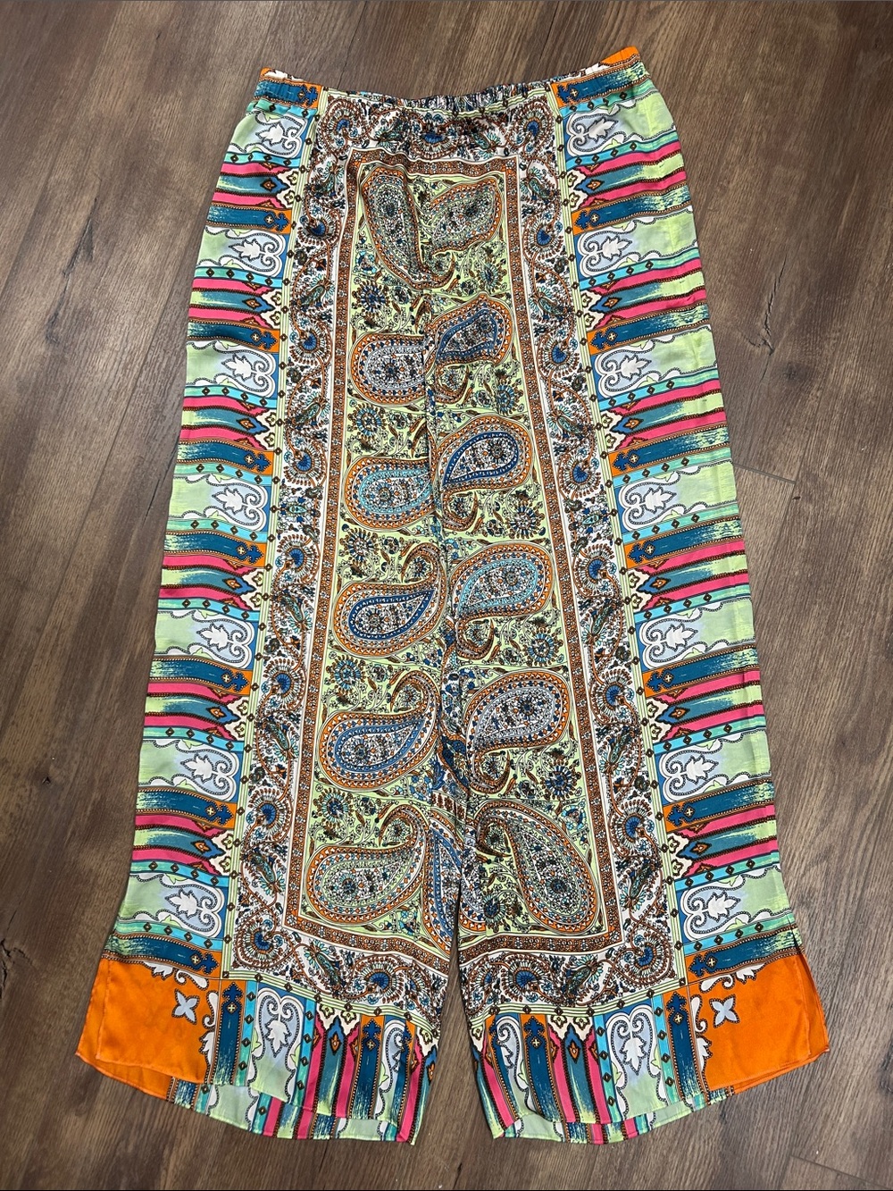 Wide Leg Vintage Scarf Design multicolor silky drape palazzo pants Chico’s XL